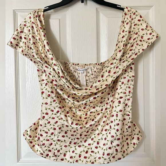 Reformation Lux Silk Top in Madison White Floral Off Shoulder - Picture 2 of 6